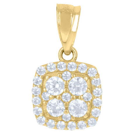 10kt Gold Two-Tone Cubic-Zirconia Womens Square Charm Pendant - SLV-74919