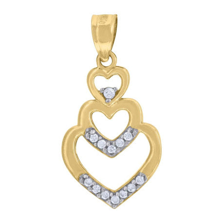 10kt Gold Two-Tone Cubic-Zirconia Womens Triple Heart Charm Pendant - SLV-64270