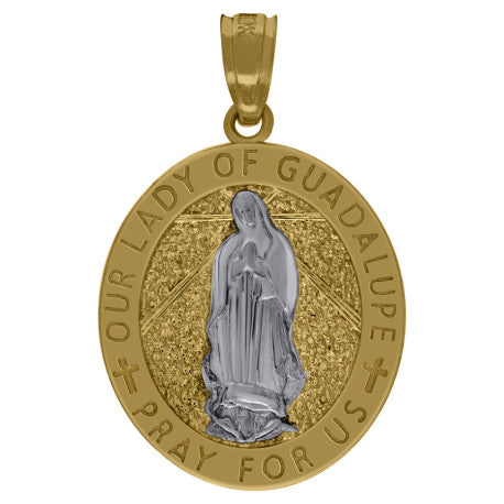 10kt Two-Tone Gold Mens Religious Guadalupe Pendant - SLV-105509