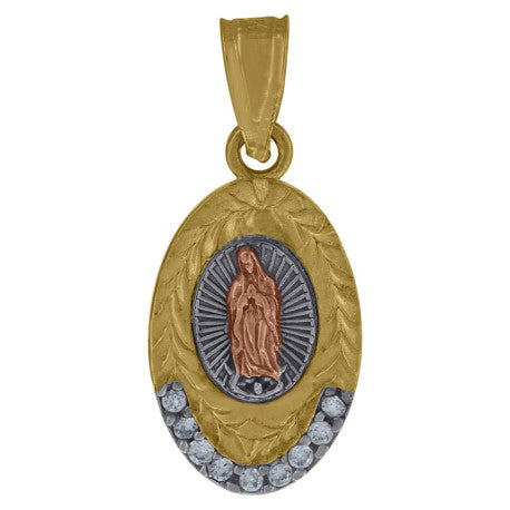 10kt Gold Tri-Color Cubic-Zirconia Womens Guadalupe Mary Religious Charm Pendant - SLV-64258