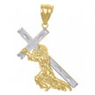 10kt Gold Two-Tone Diamond-Cut Mens Jesus Carrying Cross Religious Charm Pendant - SLV-76067