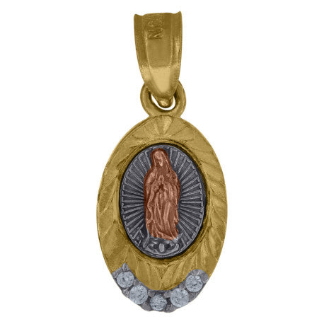 10kt Gold Tri-Color Cubic-Zirconia Womens Guadalupe Mary Religious Charm Pendant - SLV-64261