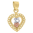 10kt Gold Tri-Color Diamond-Cut Womens 15 Anos Heart Quinceanera Charm Pendant - SLV-68135