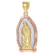 10kt Gold Tri-Color Unisex Guadalupe Mary Religious Charm Pendant - SLV-50950