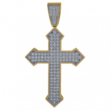 10kt Gold Two-Tone Cubic-Zirconia Mens Cross Religious Charm Pendant - SLV-70130