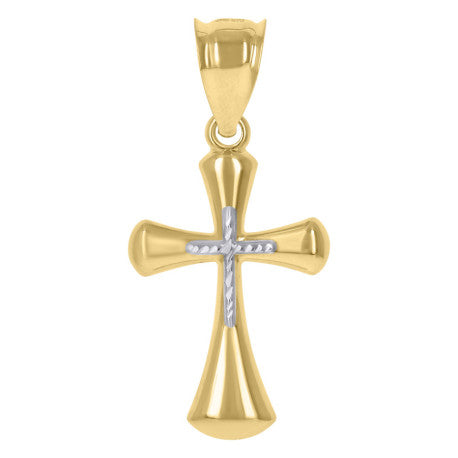 10kt Gold Two-Tone Diamond-Cut Mens Cross Religious Charm Pendant - SLV-78188
