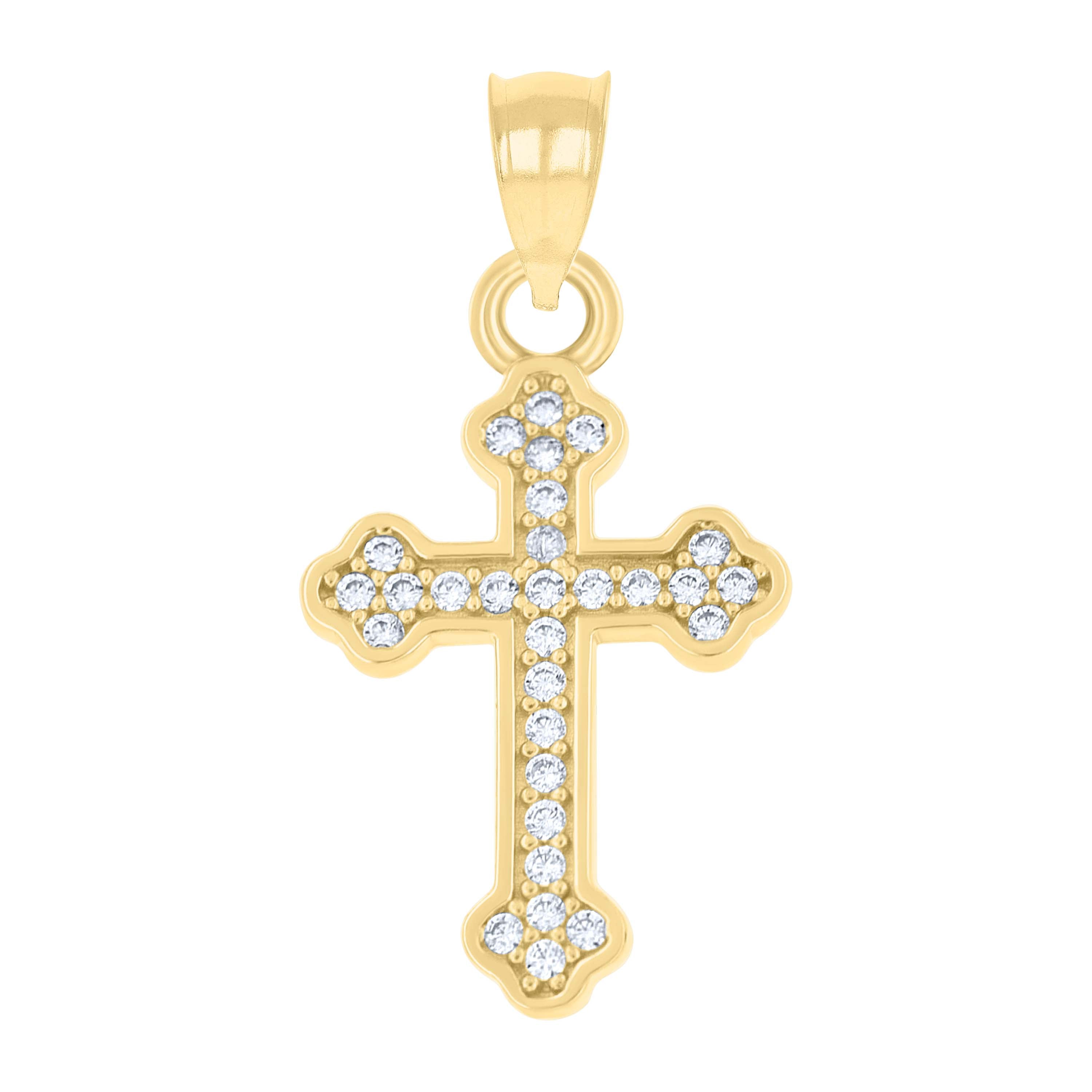 10kt Yellow Gold Mens Cubic-Zirconia Religious Budded Cross Charm Pendant
