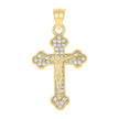 10kt Yellow Gold Mens Cubic-Zirconia Religious Budded Cross Crucifix Charm Pendant