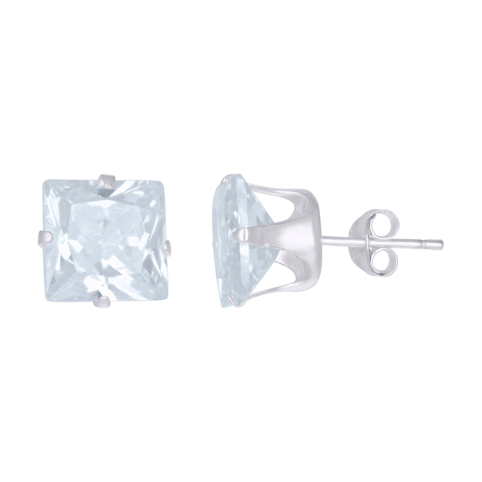 925 Sterling Silver Unisex Princess-Cut Cubic-Zirconia Stud Earrings 