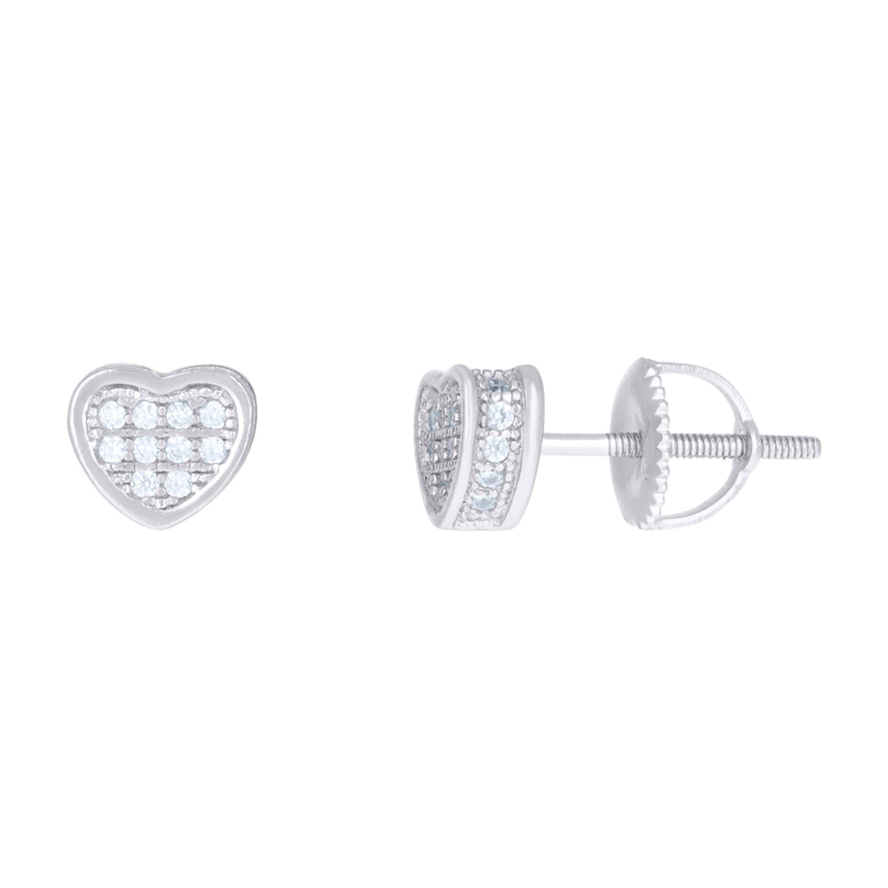 925 Sterling Silver Unisex Cubic-Zirconia Heart Love Hearts Stud Earrings