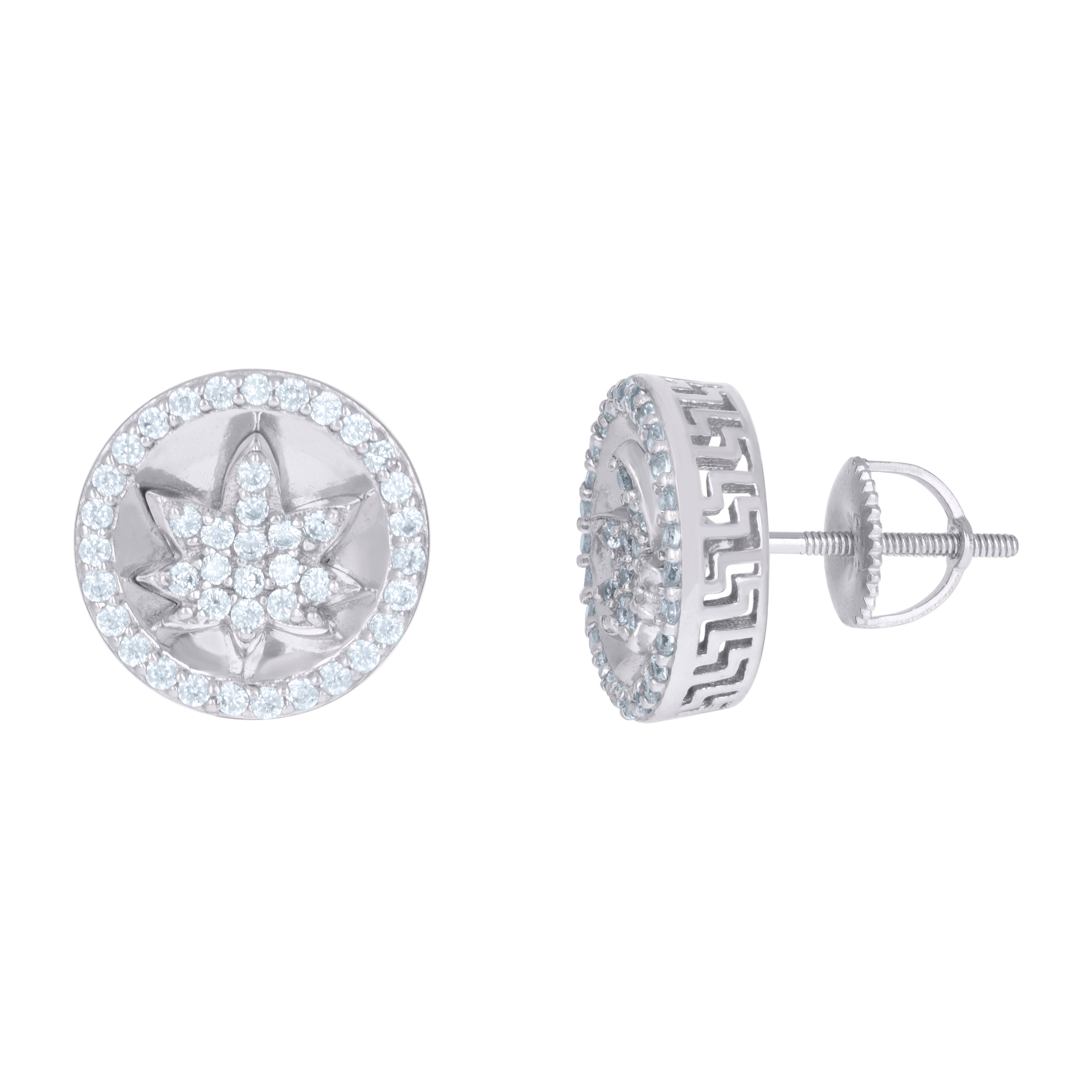 925 Sterling Silver Mens Cubic-Zirconia Marijuana Leaf Fashion Stud Earrings