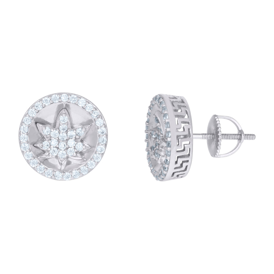 925 Sterling Silver Mens Cubic-Zirconia Marijuana Leaf Fashion Stud Earrings