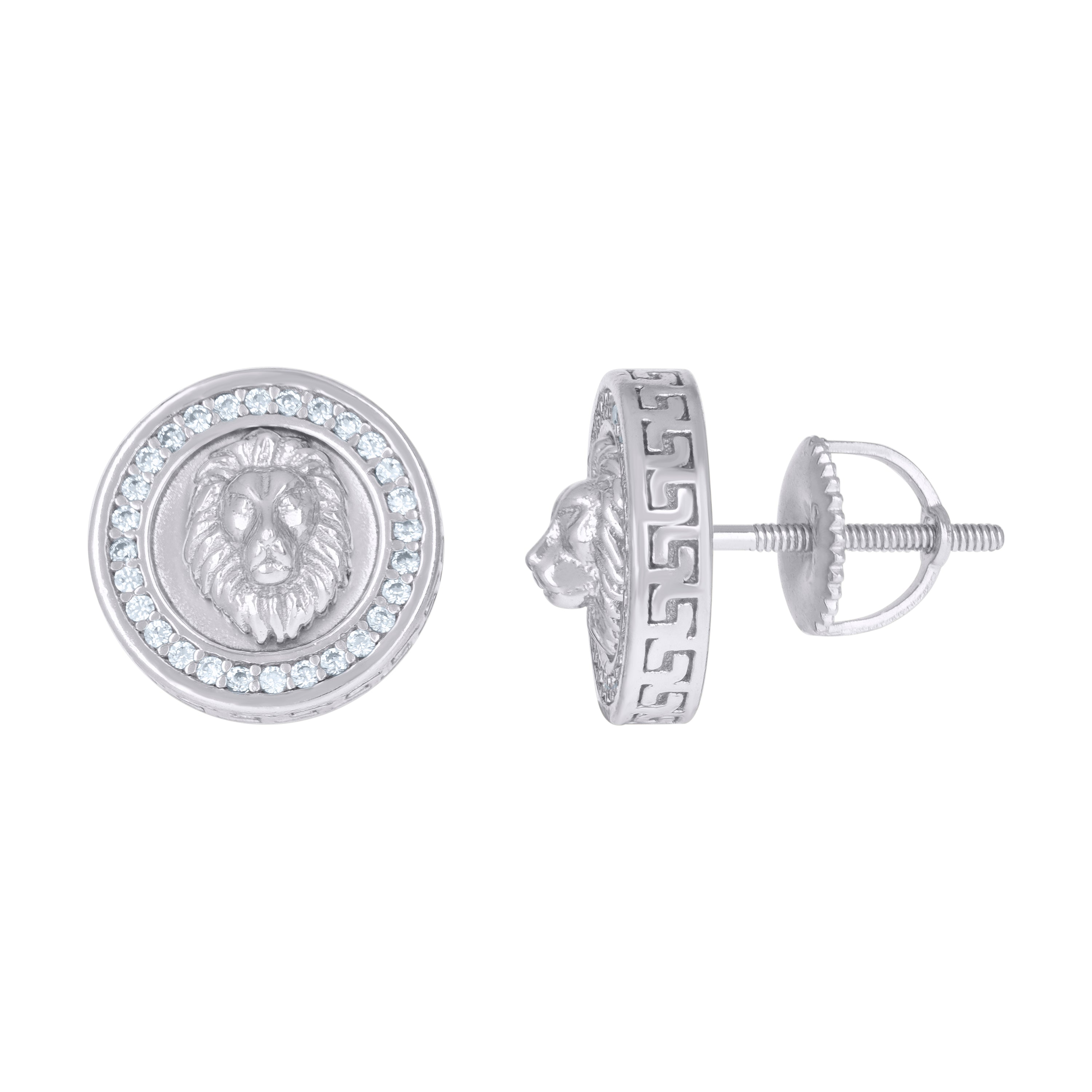 925 Sterling Silver Mens Cubic-Zirconia Lion Head Fashion Stud Earrings