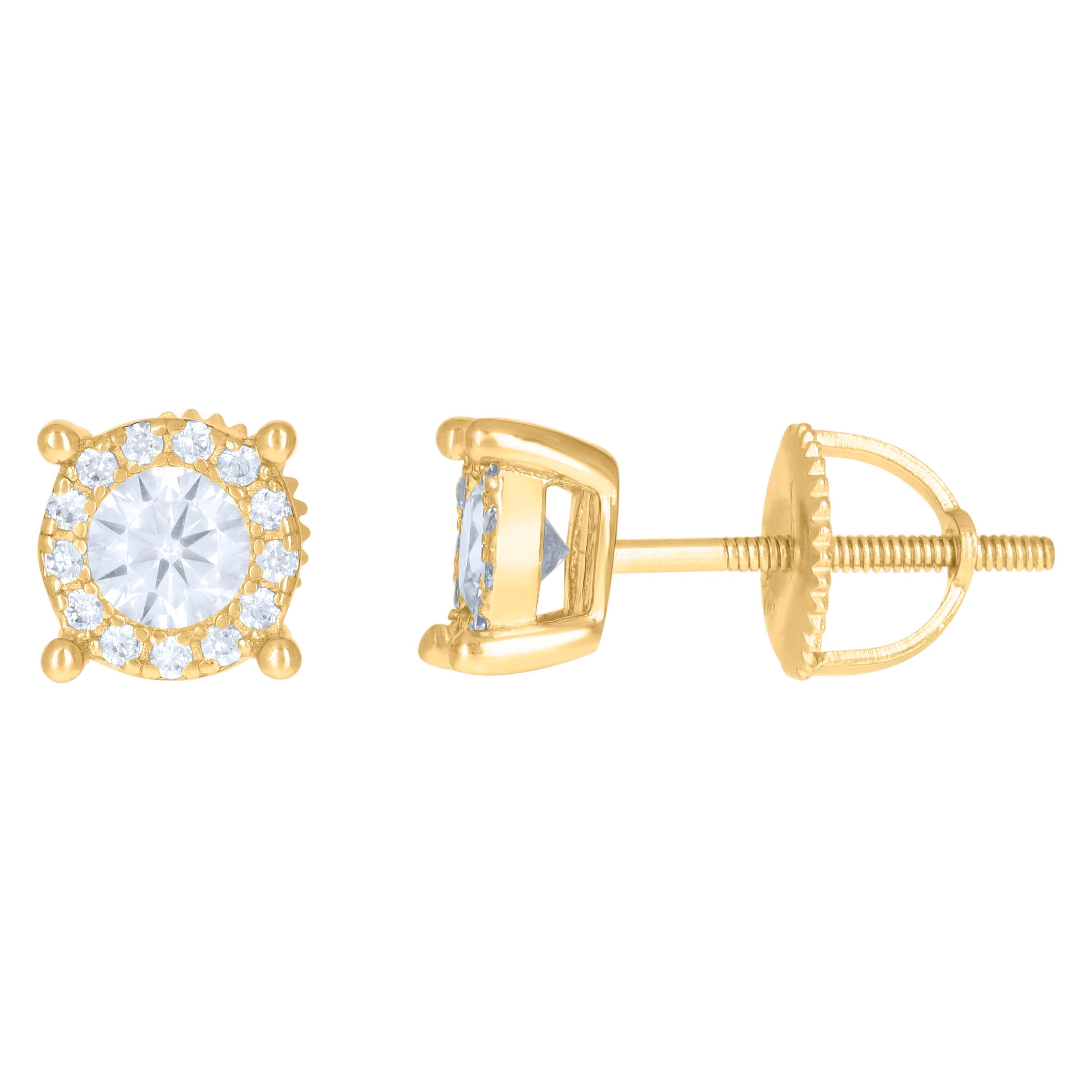 925 Sterling Silver Yellow-Tone Mens Cubic-Zirconia Fashion Stud Earrings