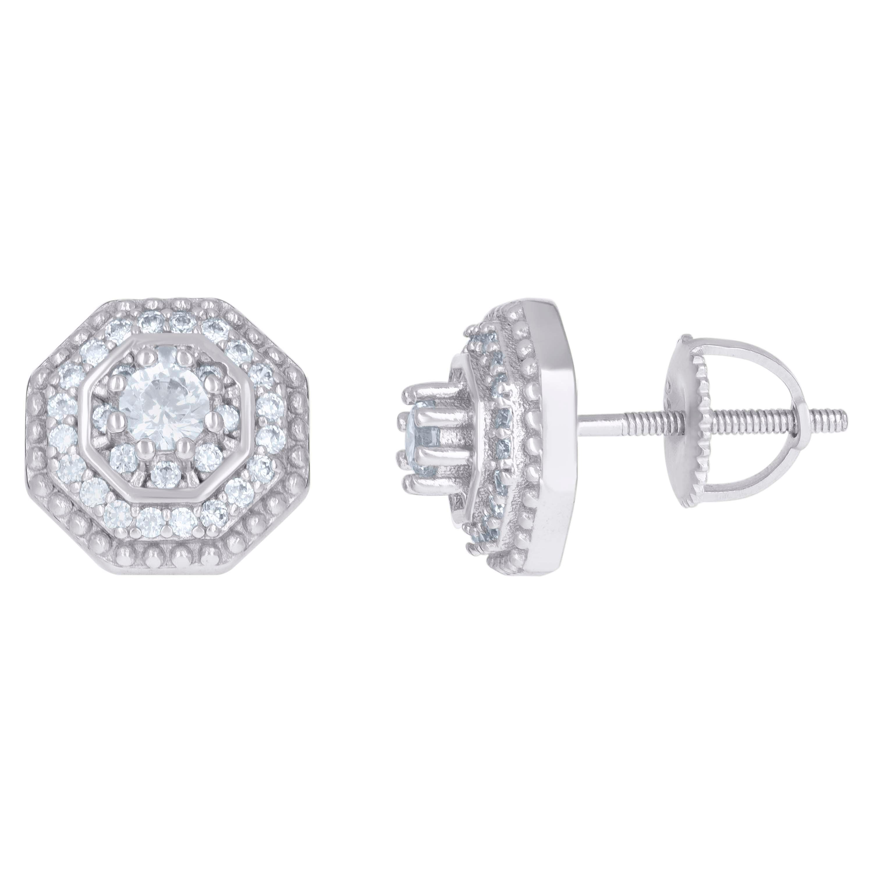 925 Sterling Silver Mens Cubic-Zirconia Octagon Fashion Stud Earrings