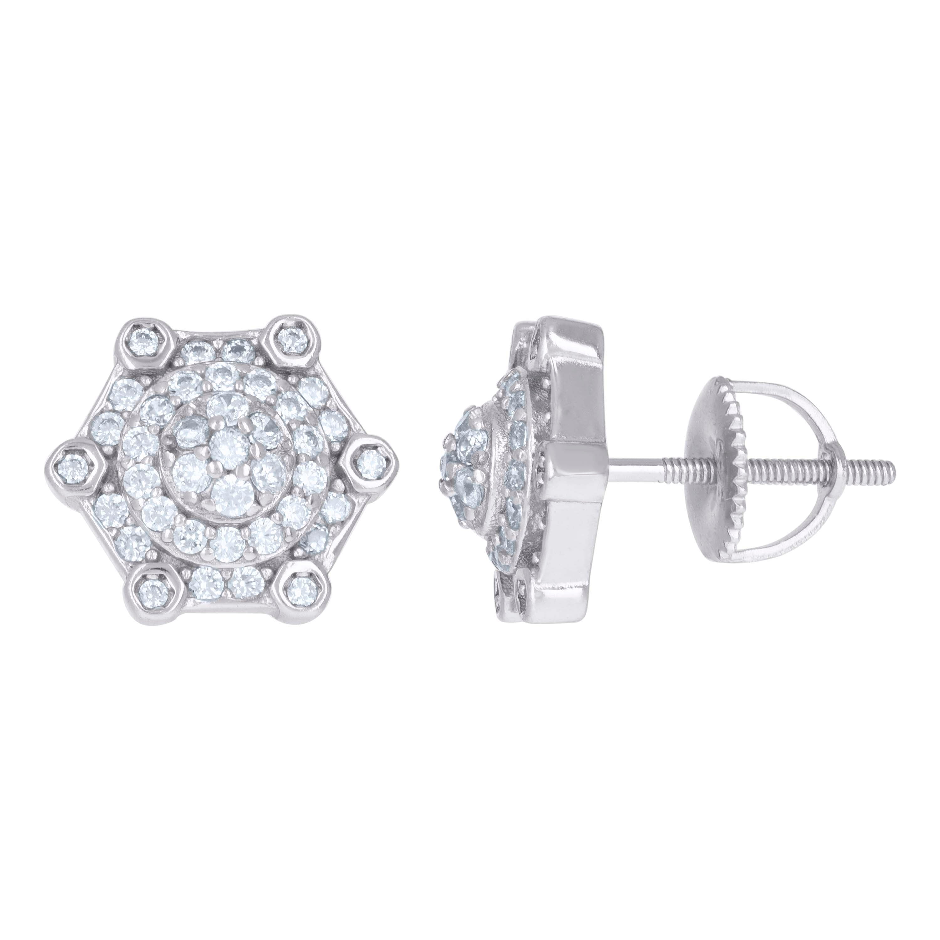 925 Sterling Silver Mens Cubic-Zirconia Fashion Stud Earrings