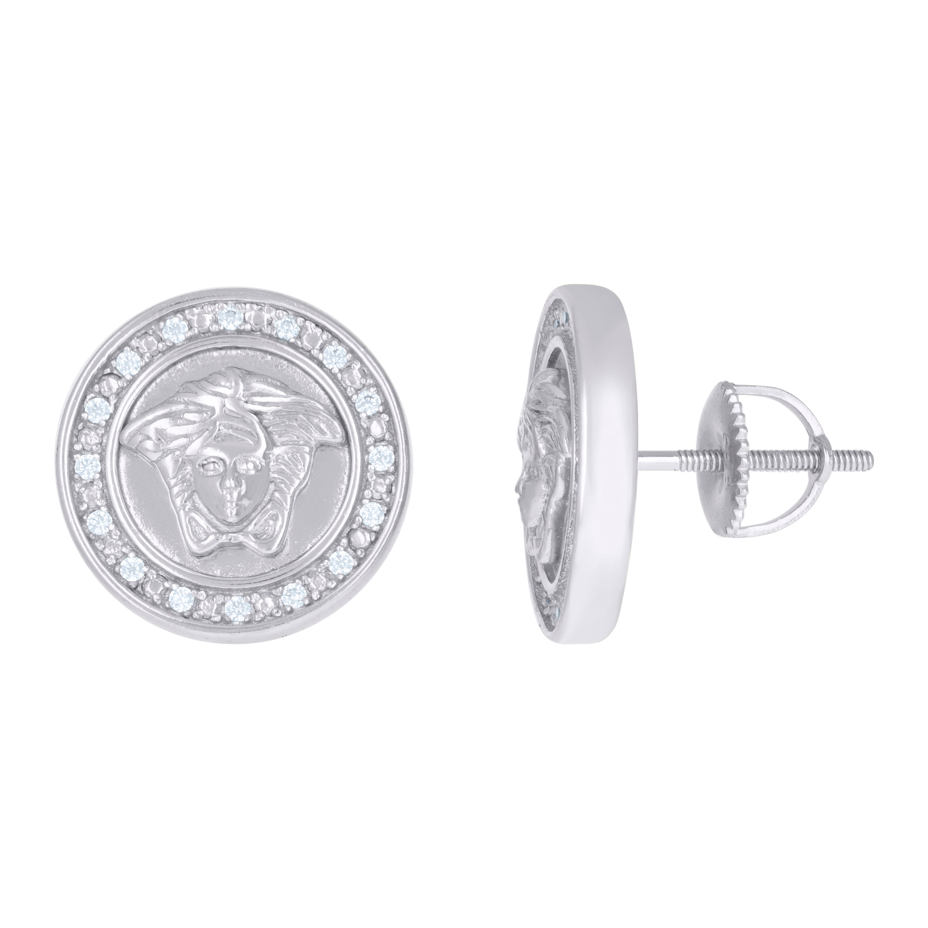 925 Sterling Silver Mens Cubic-Zirconia Medusa Egyptian Stud Earrings