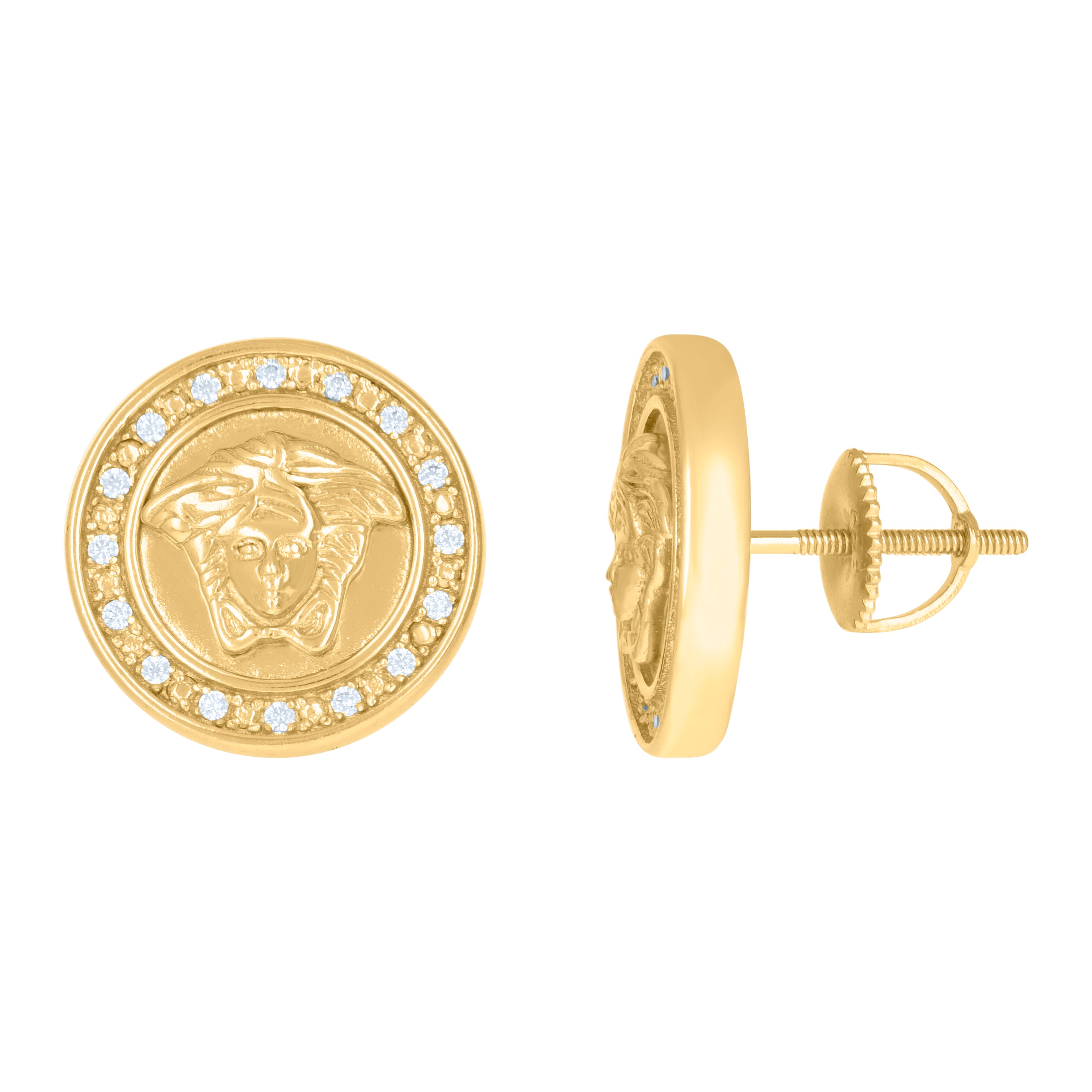 925 Sterling Silver Yellow-Tone Mens Cubic-Zirconia Medusa Egyptian Stud Earrings