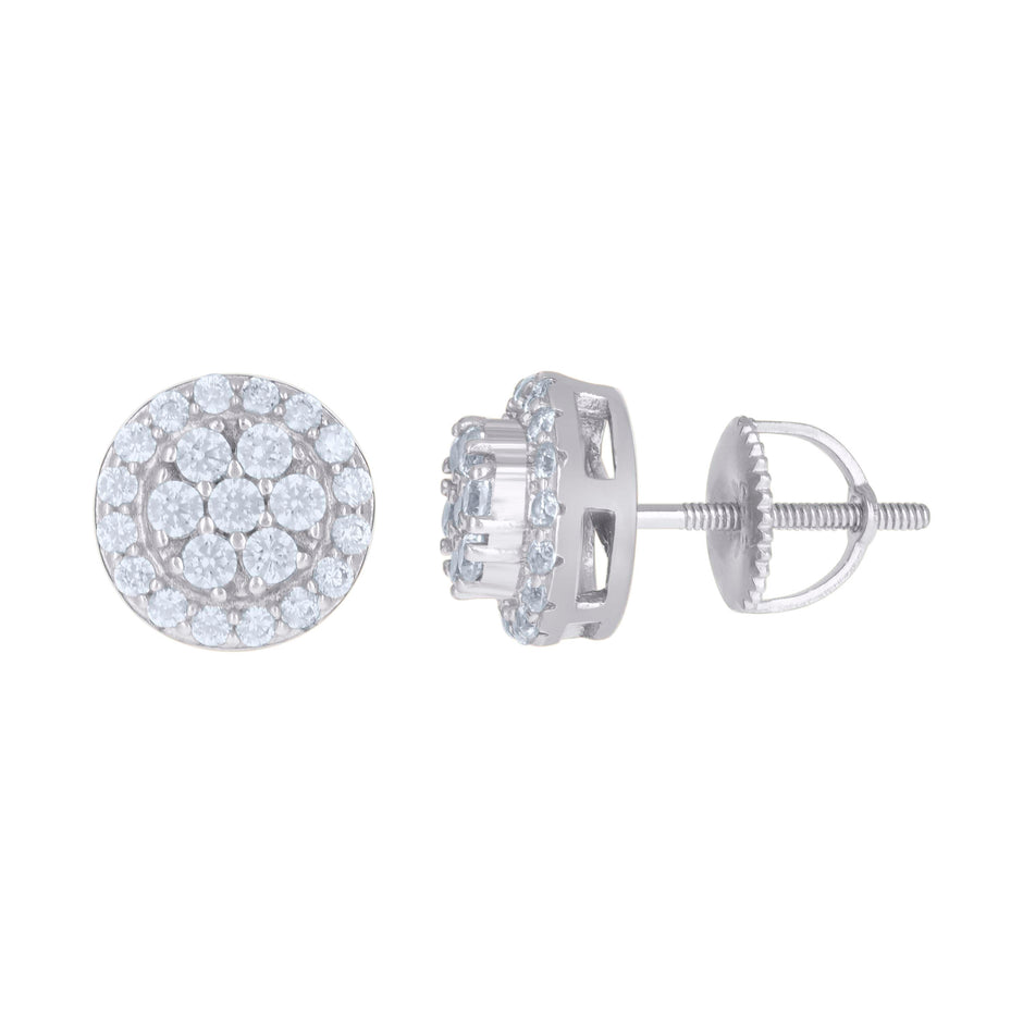 925 Sterling Silver Mens Cubic-Zirconia Flower Stud Earrings