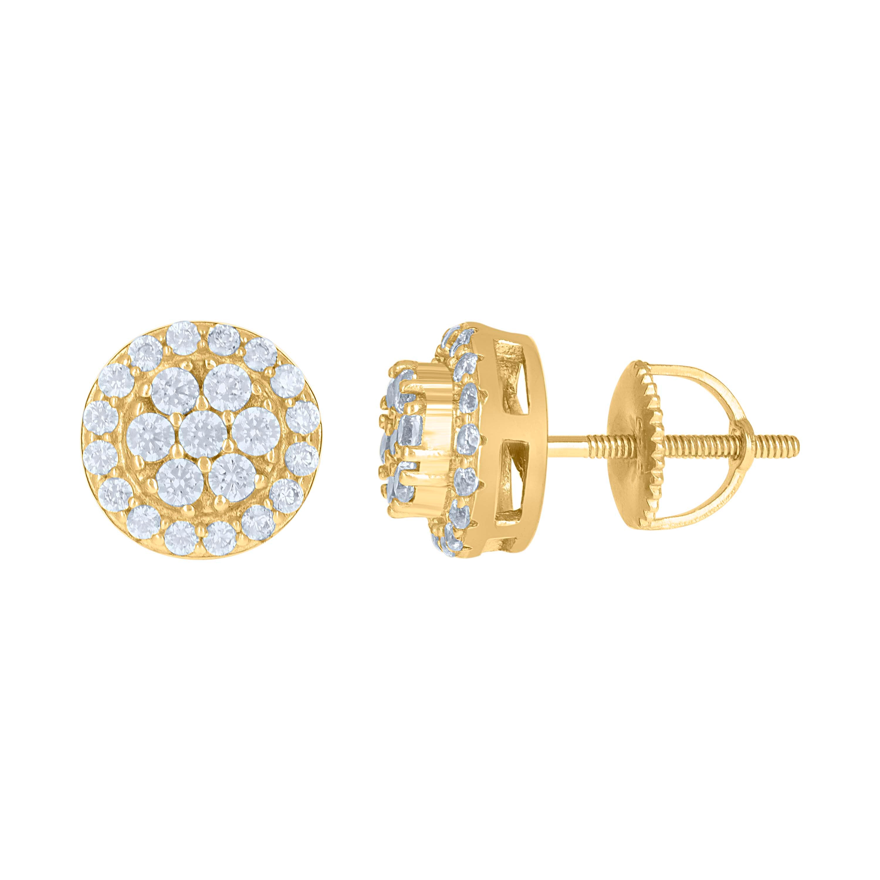 925 Sterling Silver Yellow-Tone Mens Cubic-Zirconia Flower Stud Earrings