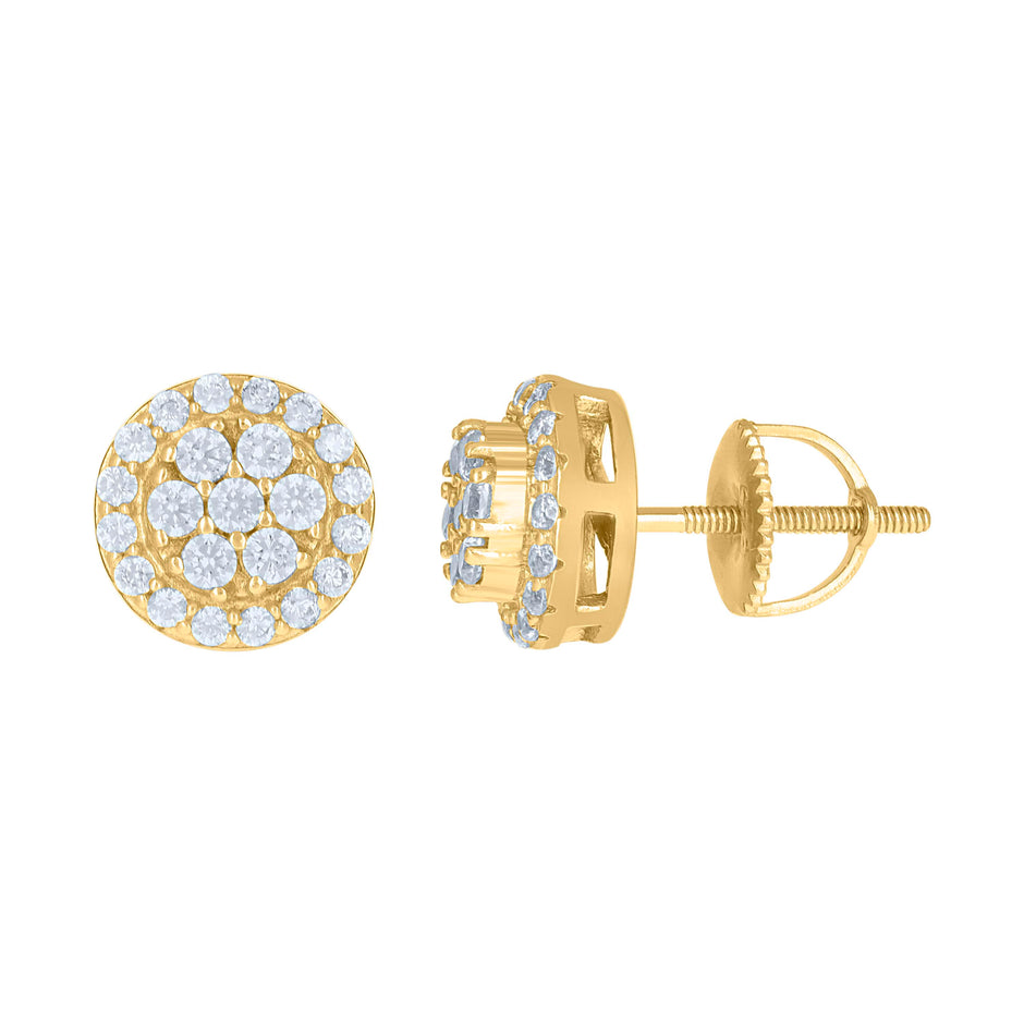 925 Sterling Silver Yellow-Tone Mens Cubic-Zirconia Flower Stud Earrings