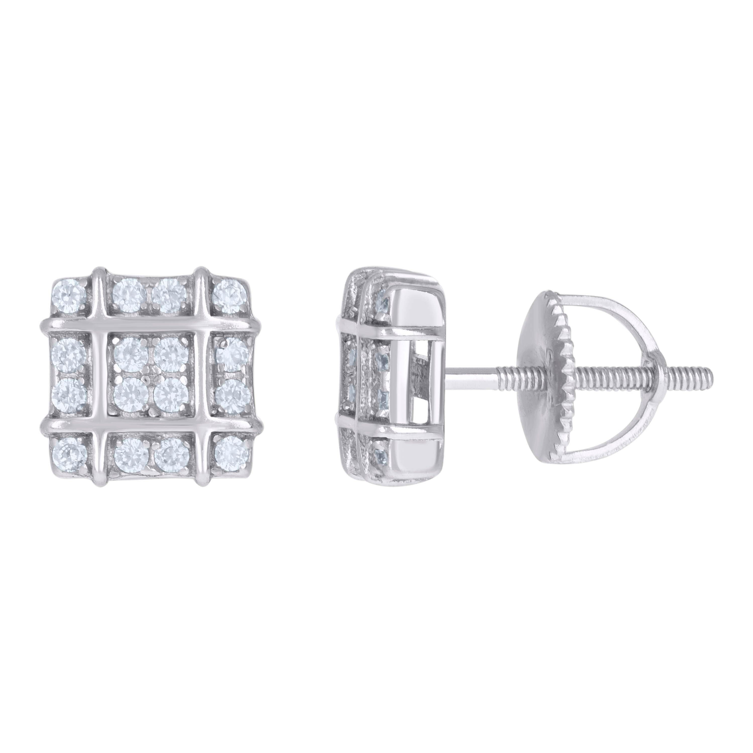 925 Sterling Silver Mens Cubic-Zirconia Square Fashion Stud Earrings