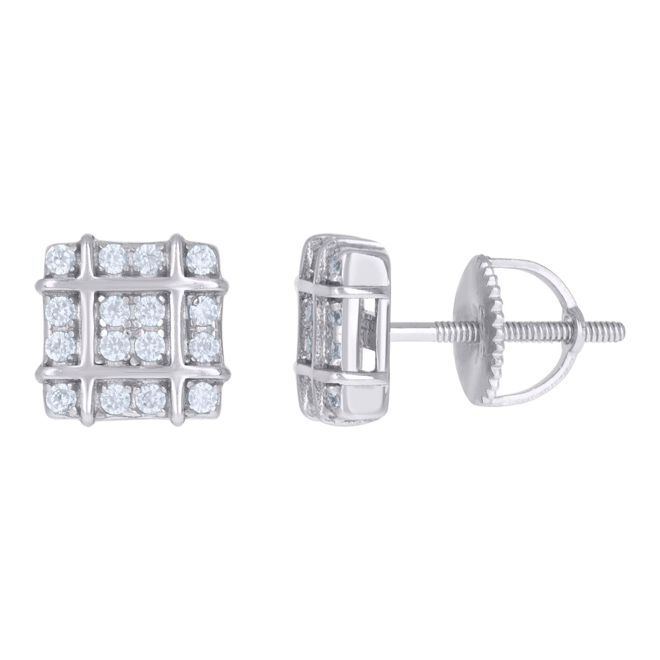 925 Sterling Silver Mens Cubic-Zirconia Square Fashion Stud Earrings