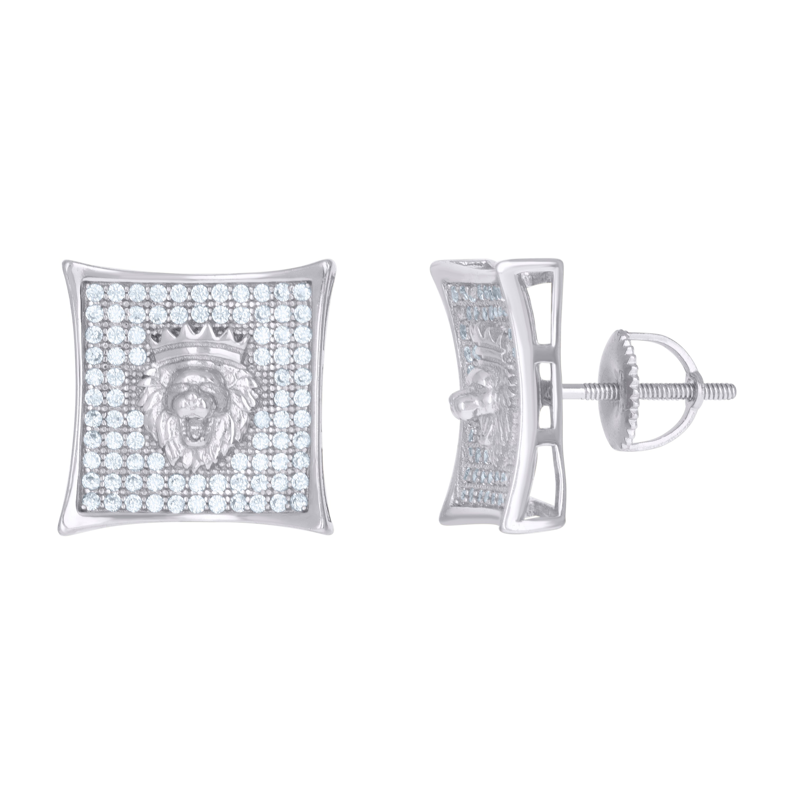 925 Sterling Silver Mens Cubic-Zirconia Lion Head Fashion Stud Earrings