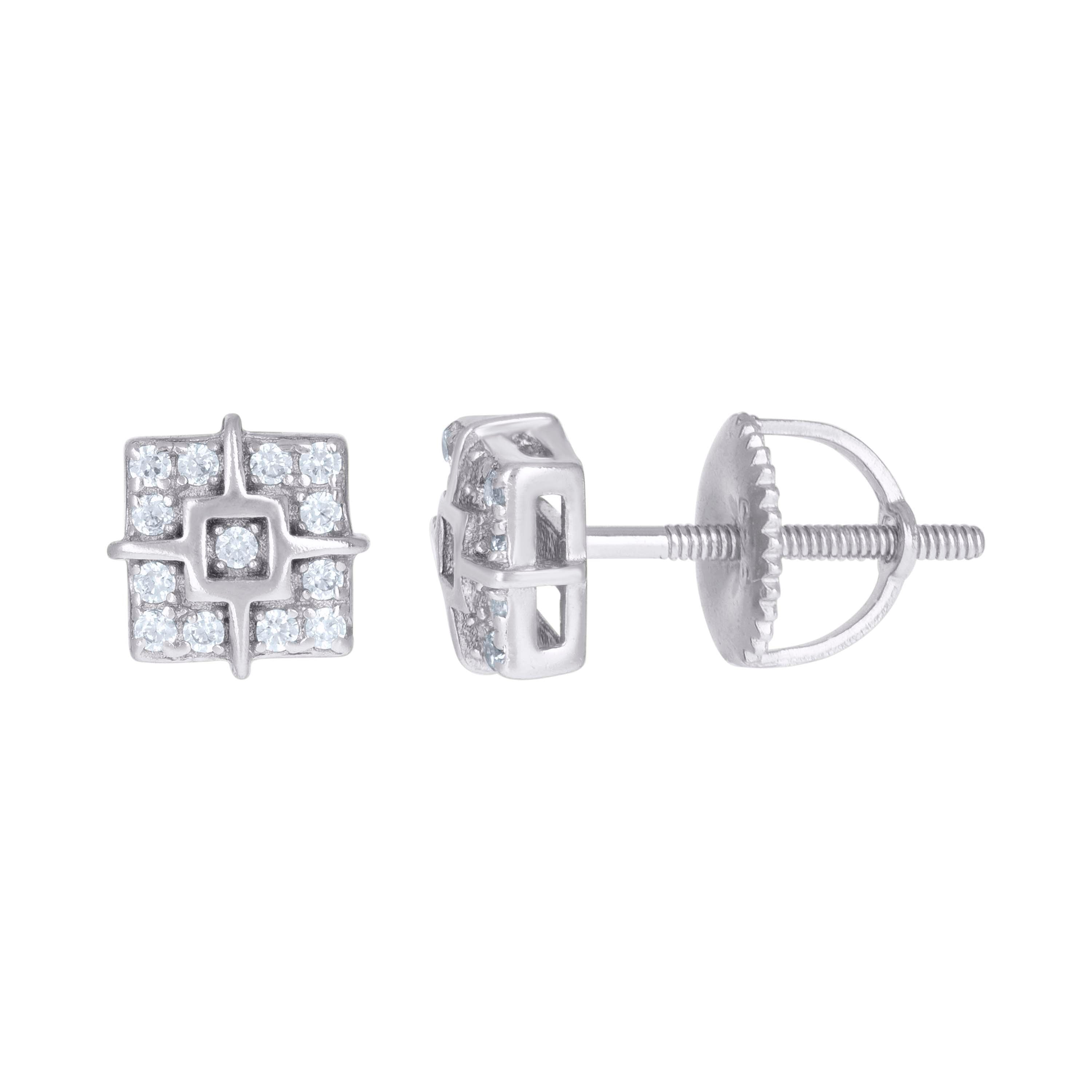 925 Sterling Silver Mens Cubic-Zirconia Square Fashion Stud Earrings