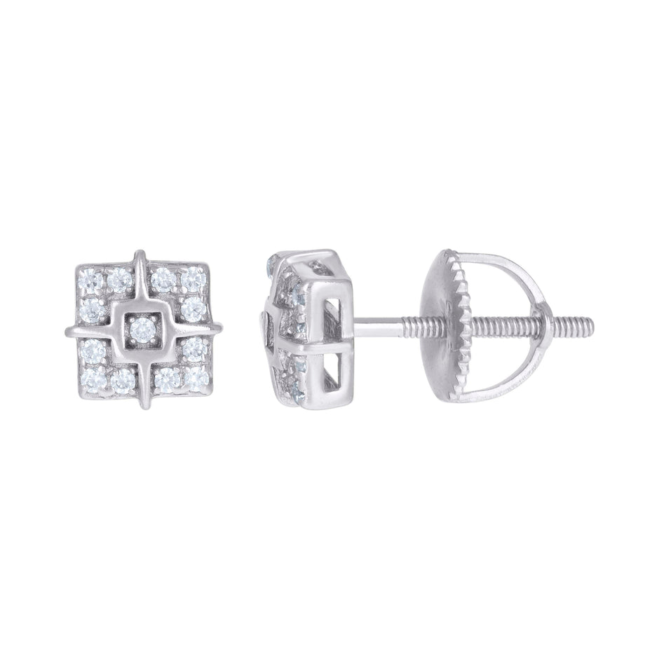 925 Sterling Silver Mens Cubic-Zirconia Square Fashion Stud Earrings