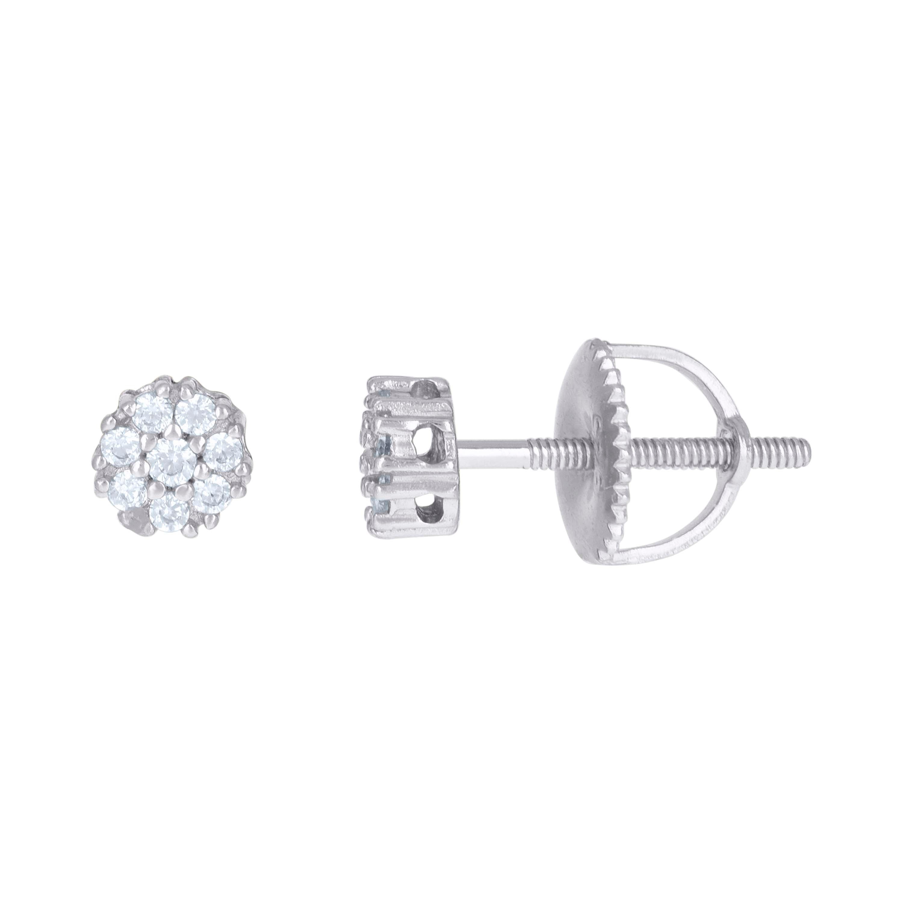 925 Sterling Silver Mens Cubic-Zirconia Flower Stud Earrings