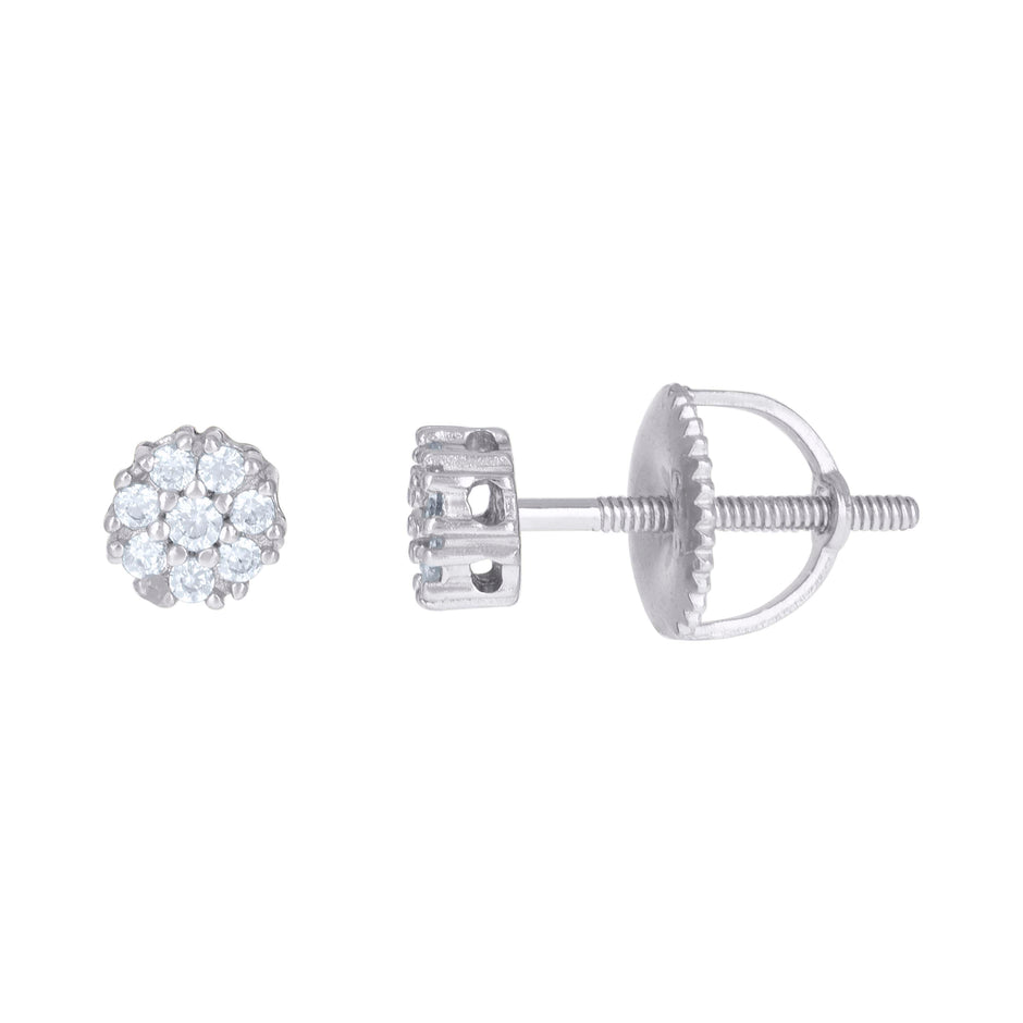 925 Sterling Silver Mens Cubic-Zirconia Flower Stud Earrings