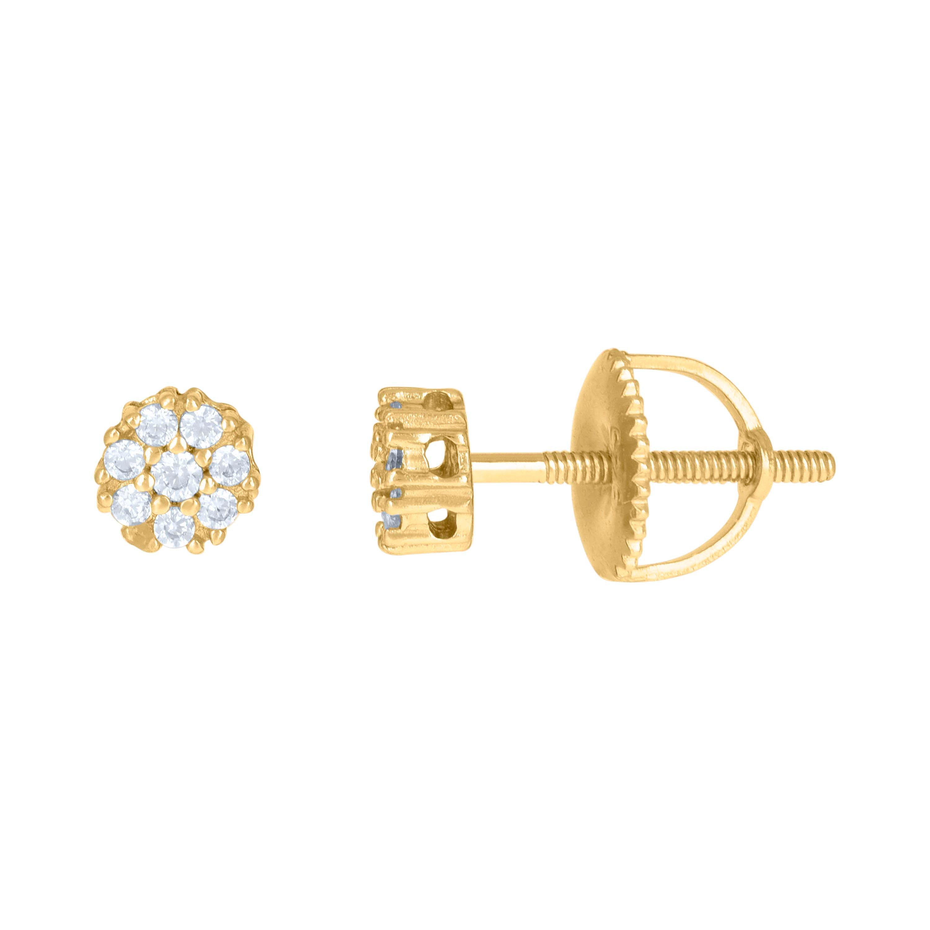925 Sterling Silver Yellow-Tone Mens Cubic-Zirconia Flower Stud Earrings