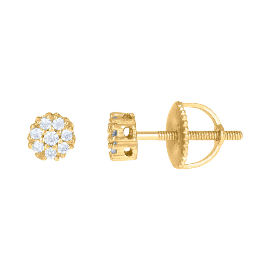 925 Sterling Silver Yellow-Tone Mens Cubic-Zirconia Flower Stud Earrings