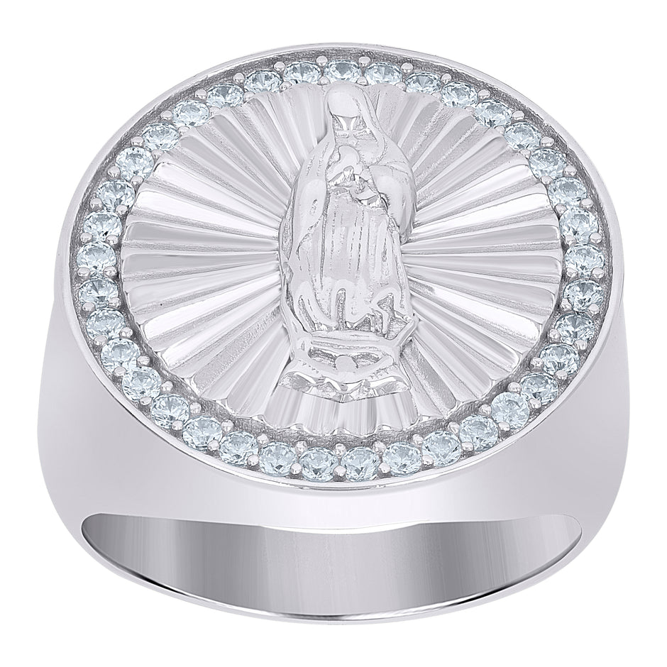 925 Sterling Silver Mens Cubic-Zirconia Guadalupe Religious Ring Size 8