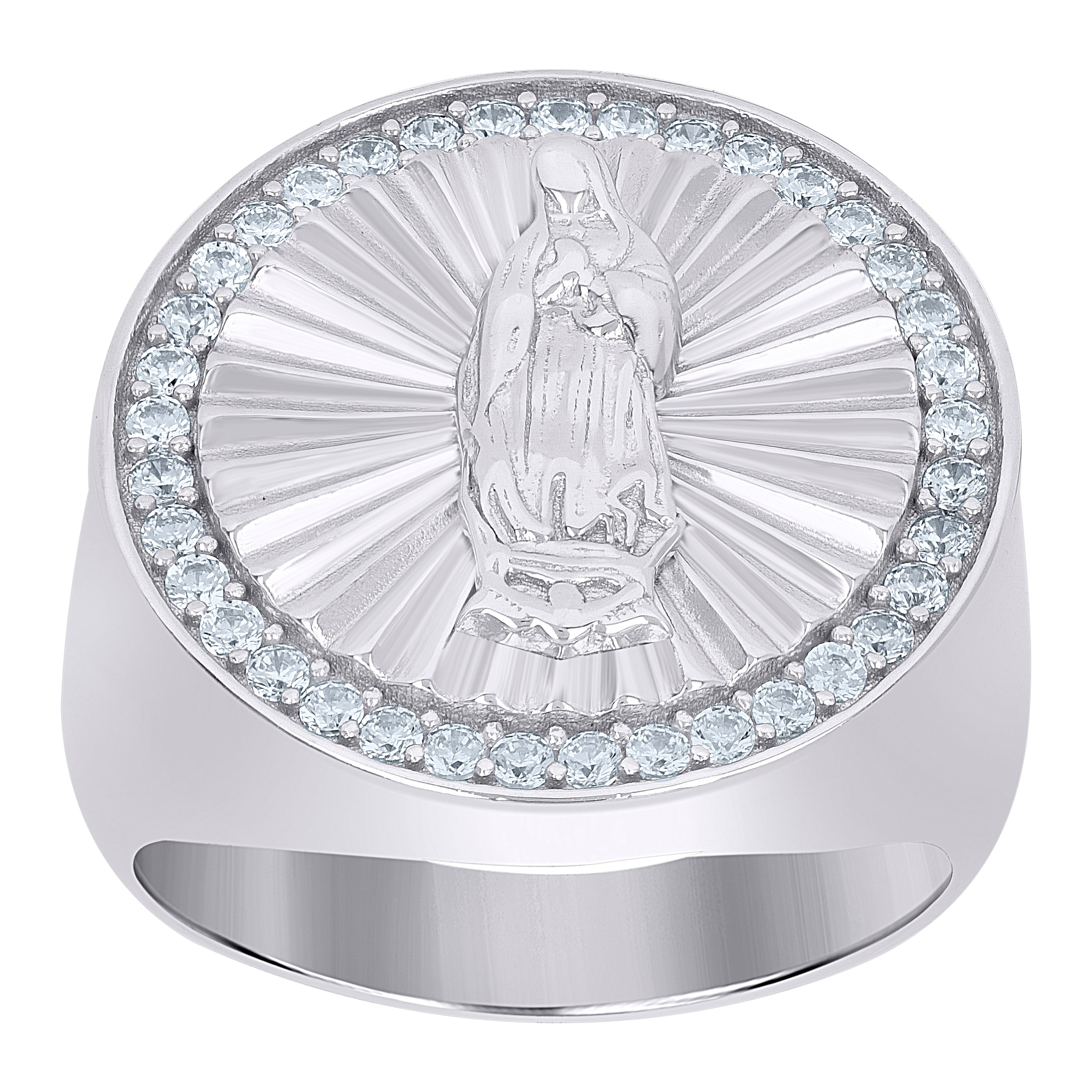 925 Sterling Silver Mens Cubic-Zirconia Guadalupe Religious Ring Size 11 - SLV-110373