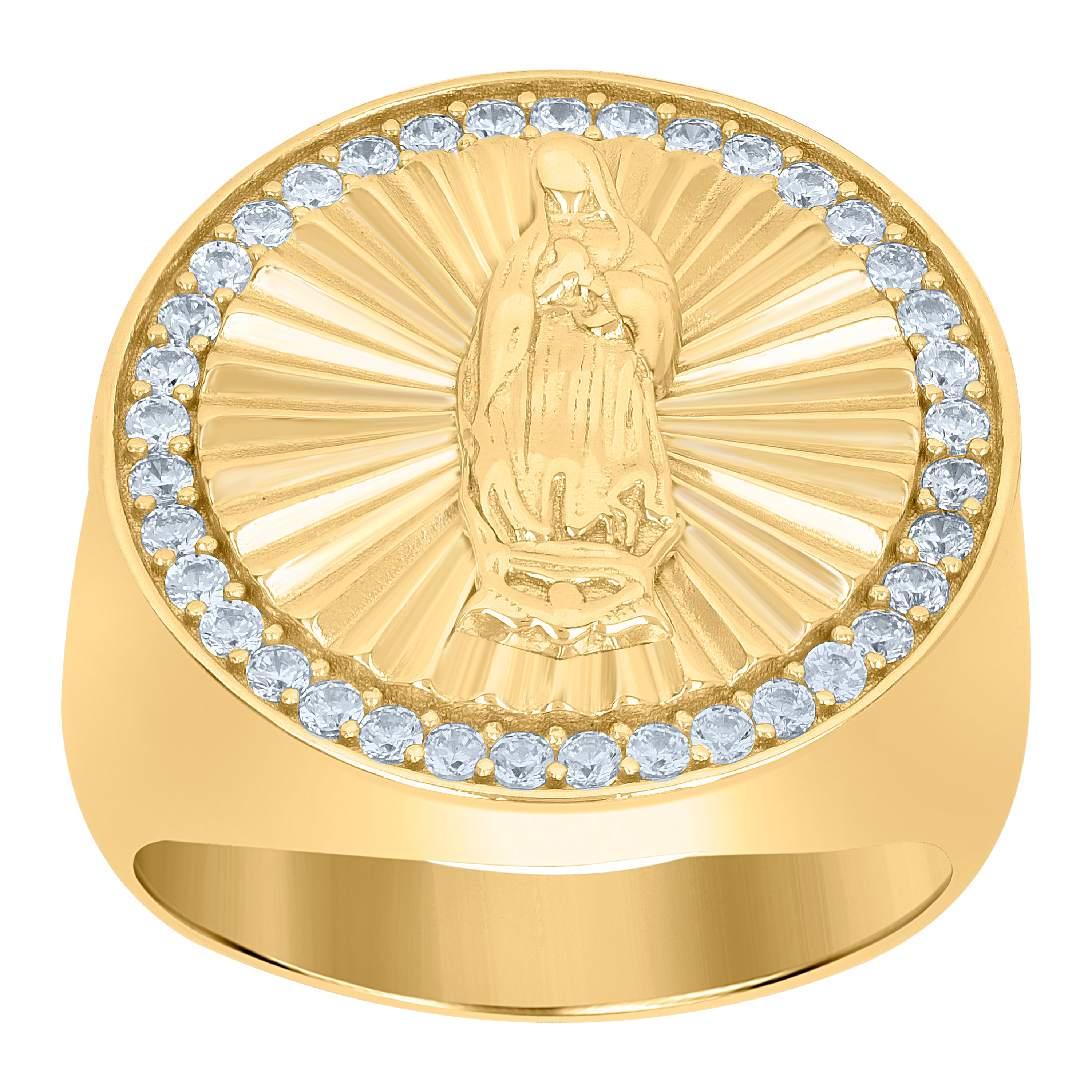 925 Sterling Silver Yellow-Tone Mens Cubic-Zirconia Guadalupe Religious Ring Size 9 - SLV-110376