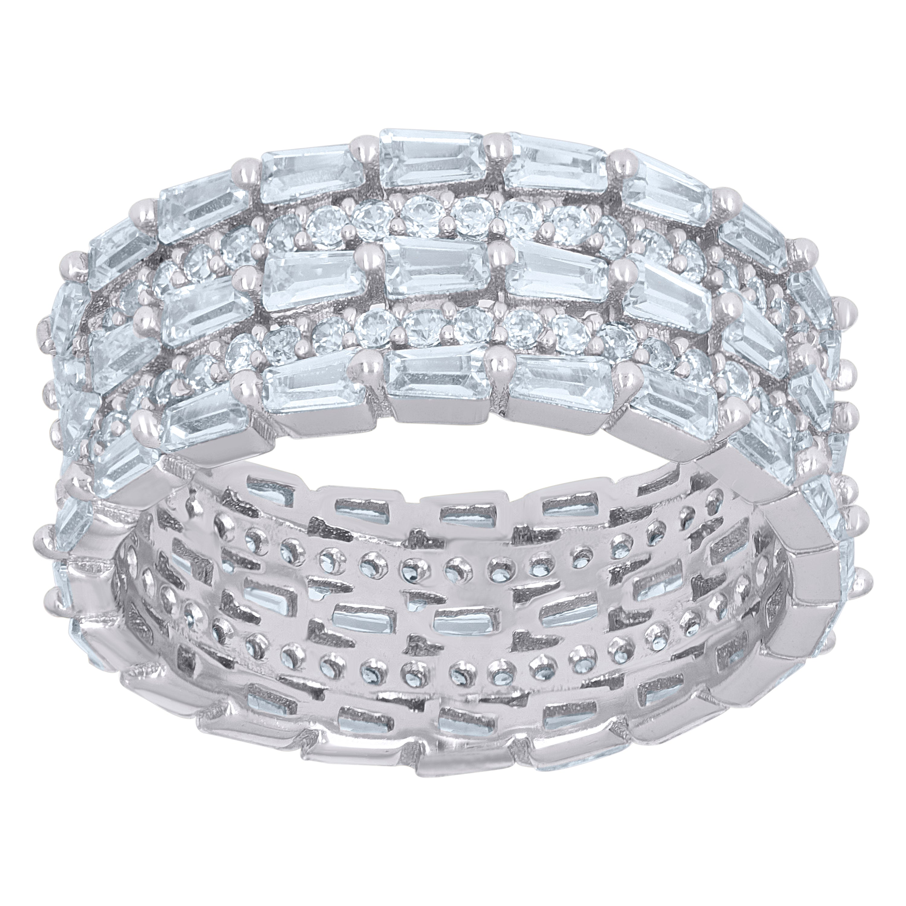 925 Sterling Silver Womens Baguette Cubic-Zirconia Fashion Ring Size 9 - SLV-110403