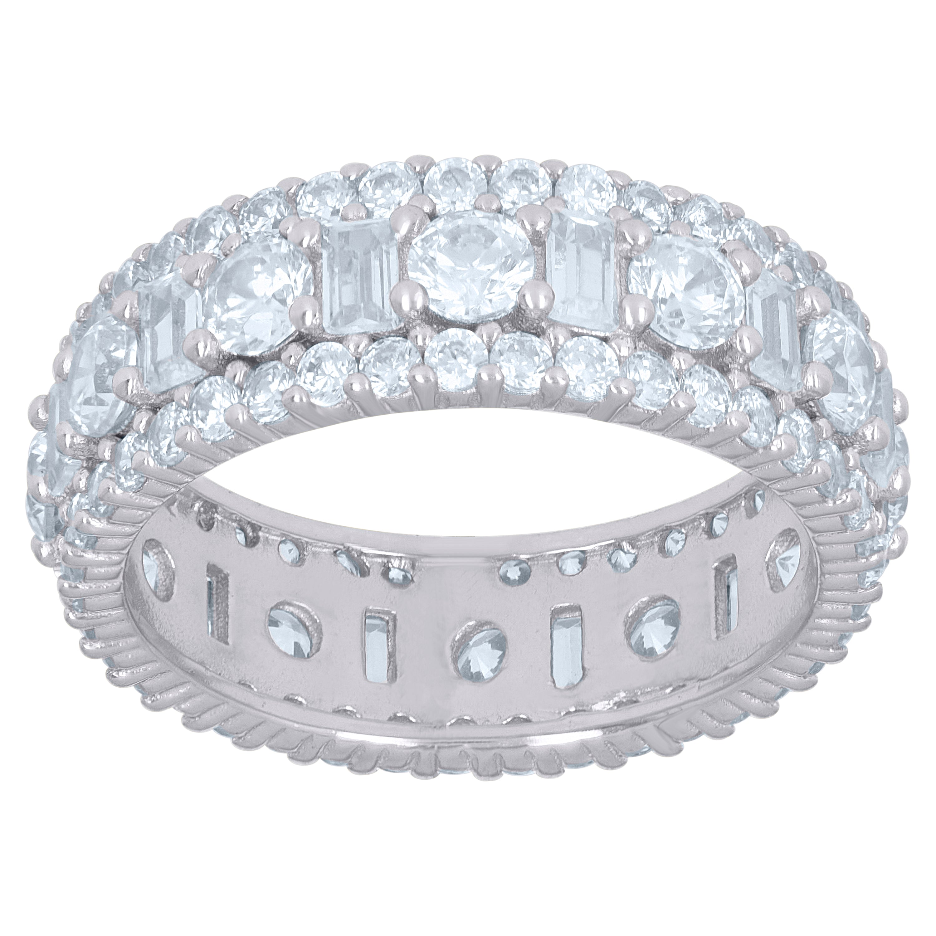 925 Sterling Silver Womens Baguette Cubic-Zirconia Fashion Ring Size 7 - SLV-110421