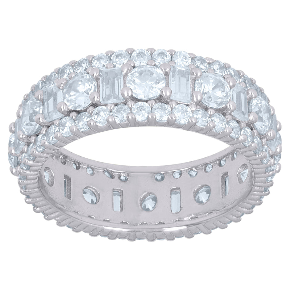 925 Sterling Silver Womens Baguette Cubic-Zirconia Fashion Ring Size 8 - SLV-110422