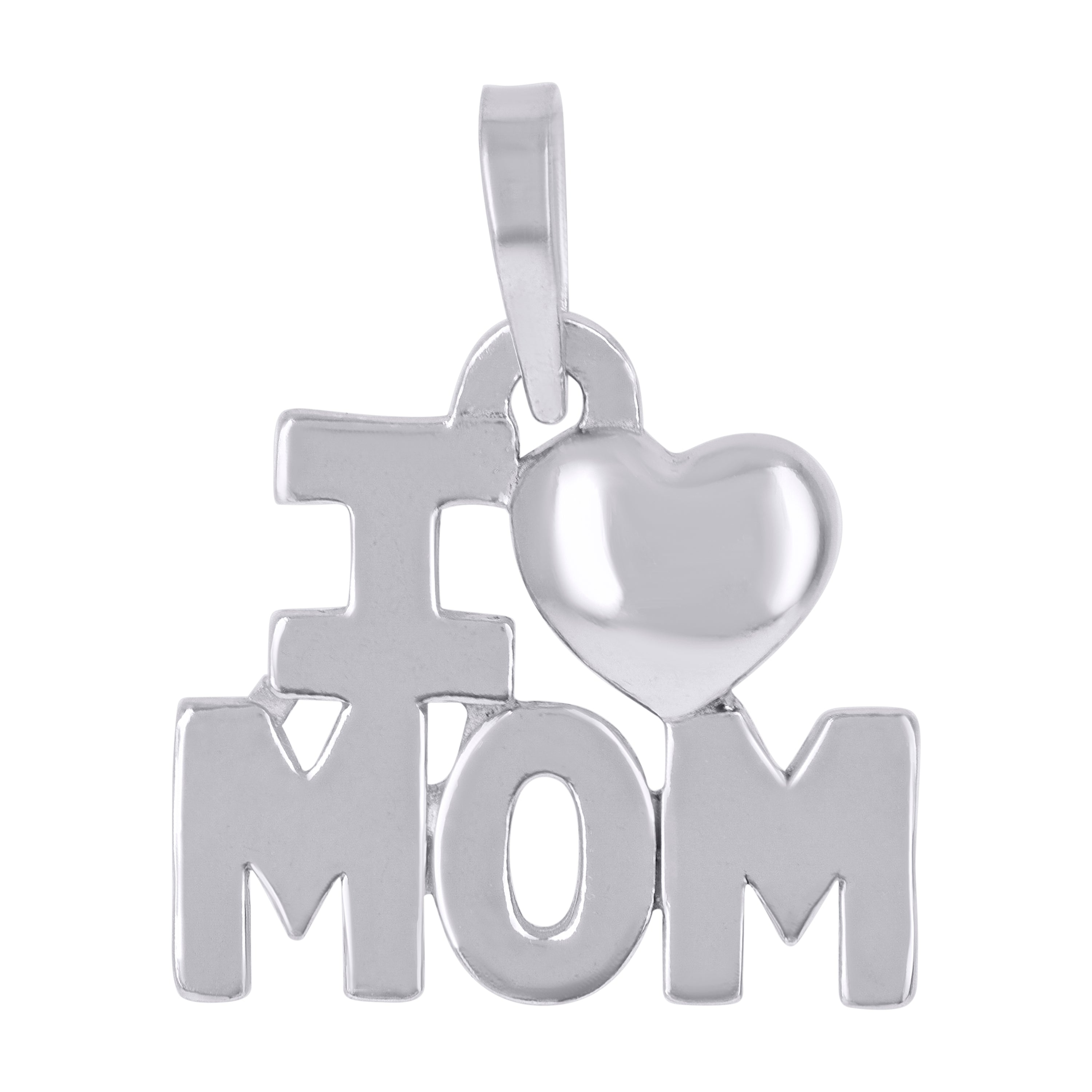 925 Sterling Silver Unisex I Love Mom Heart Charm Pendant