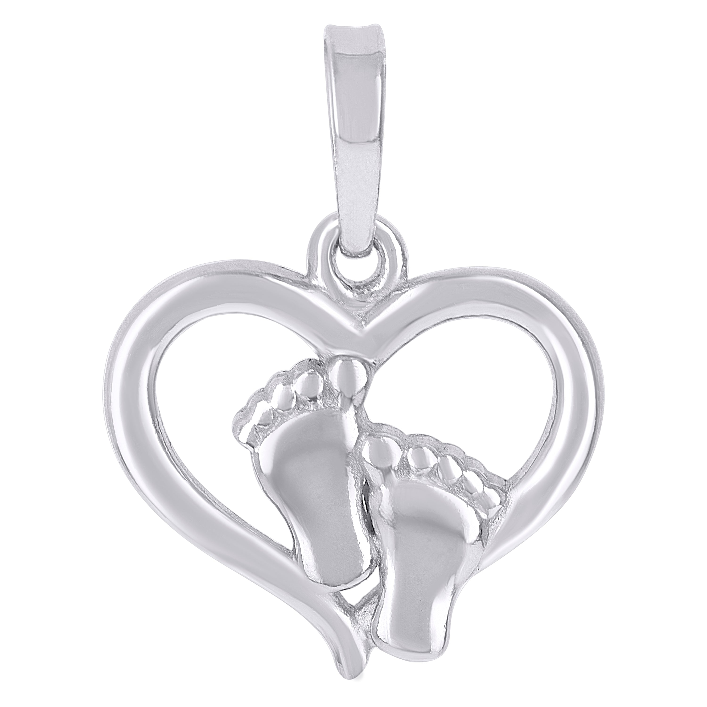 925 Sterling Silver Unisex Baby Foot Heart Charm Pendant