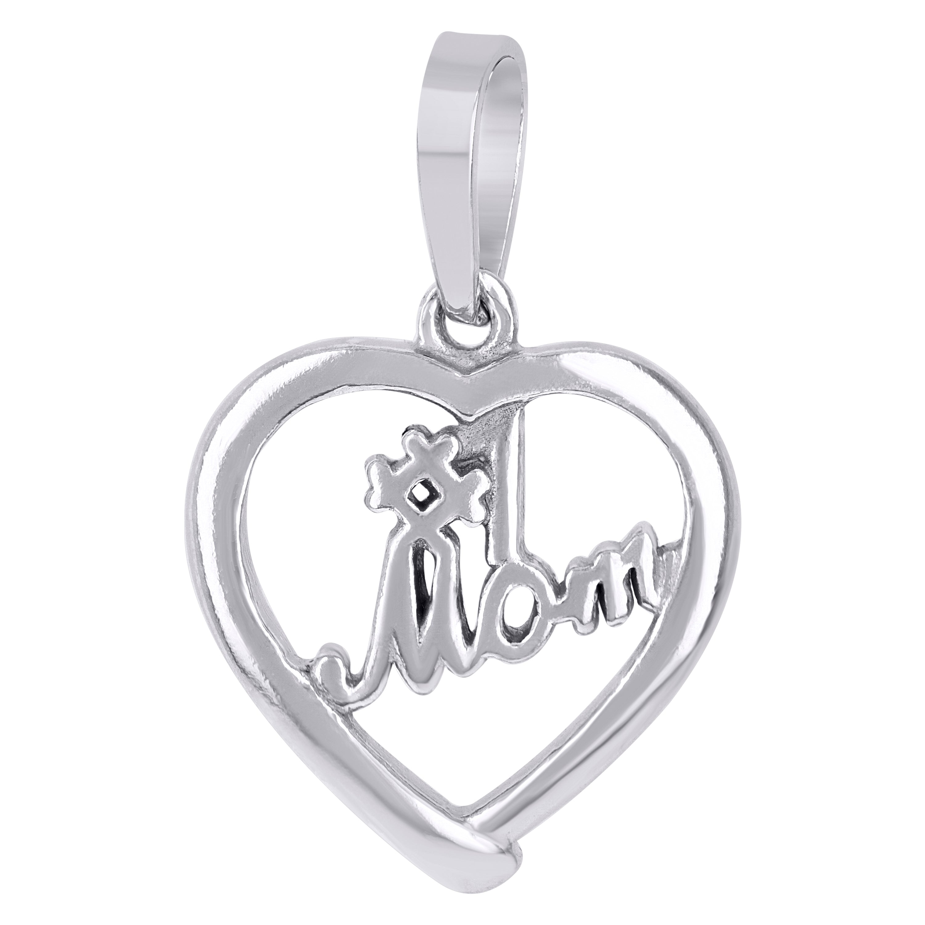925 Sterling Silver Womens #1 Mom Heart Charm Pendant