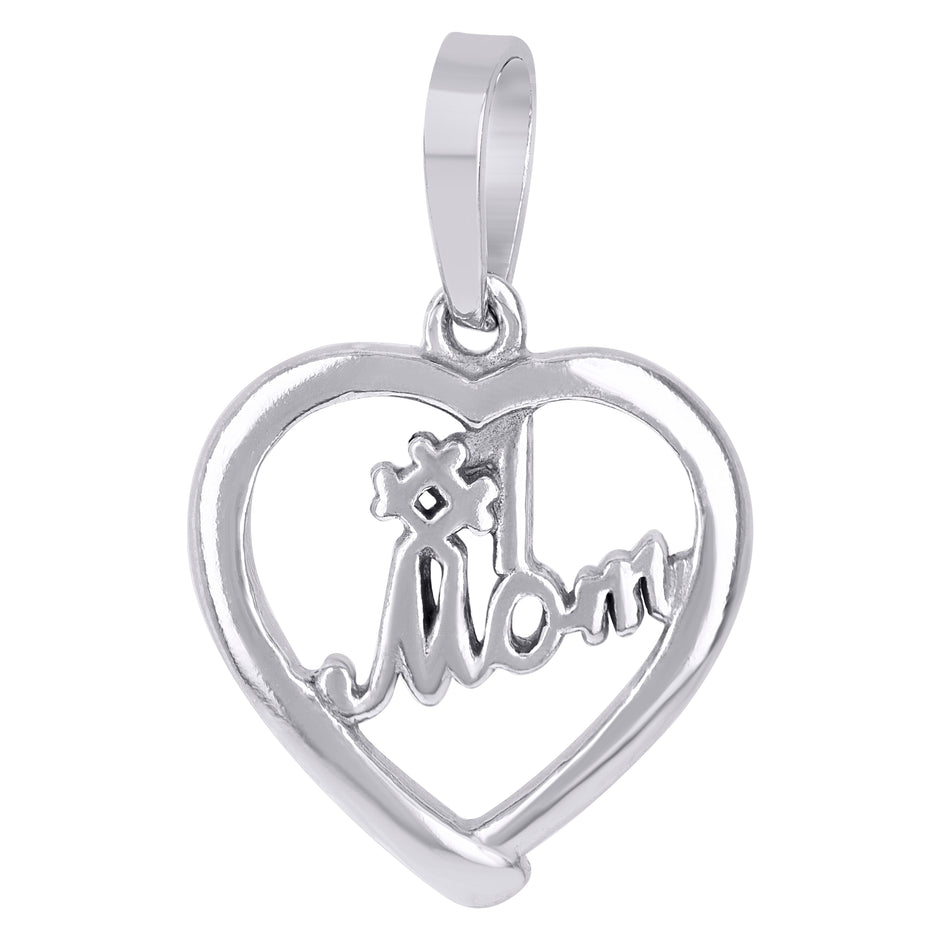 925 Sterling Silver Womens #1 Mom Heart Charm Pendant