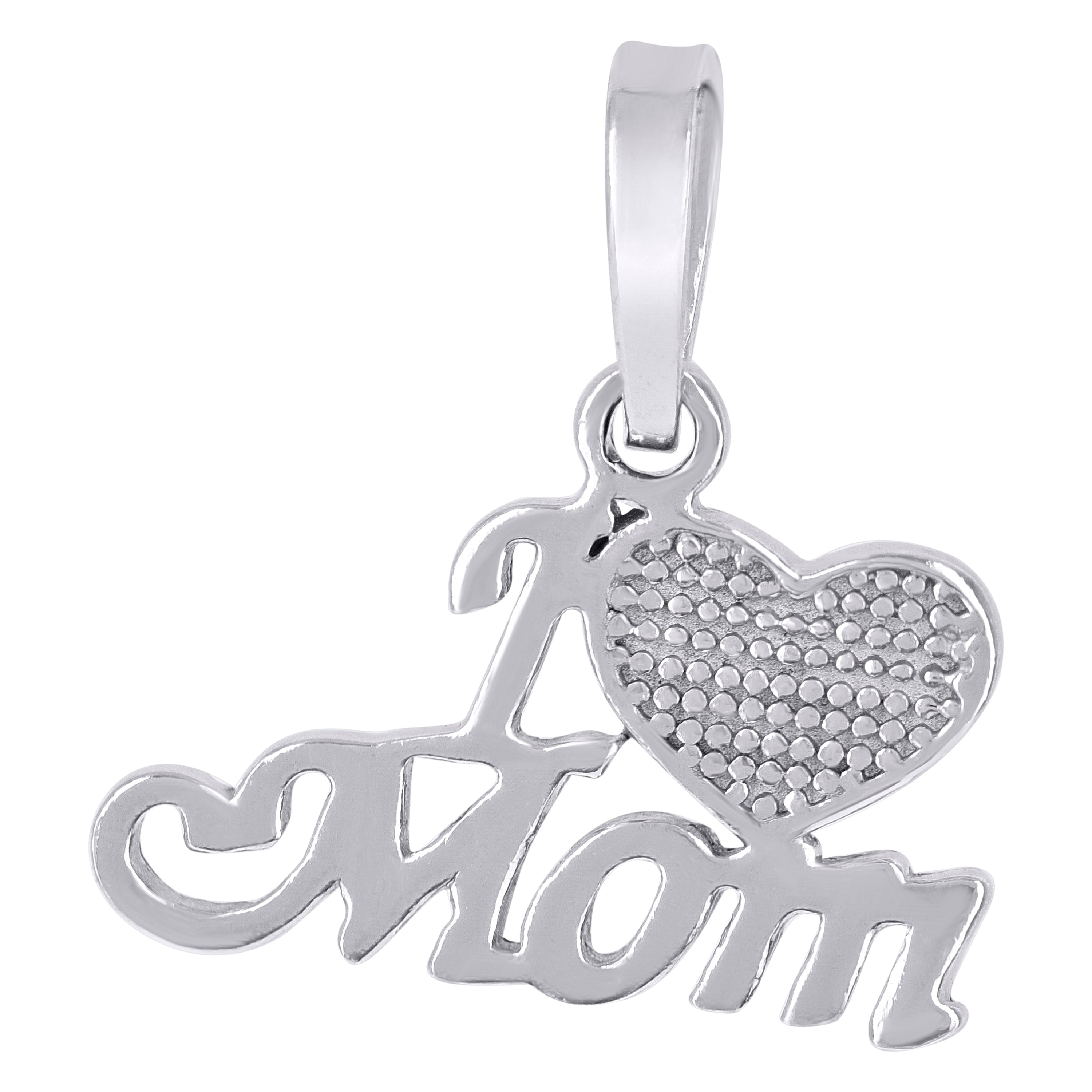 925 Sterling Silver Womens I Love Mom Heart Charm Pendant