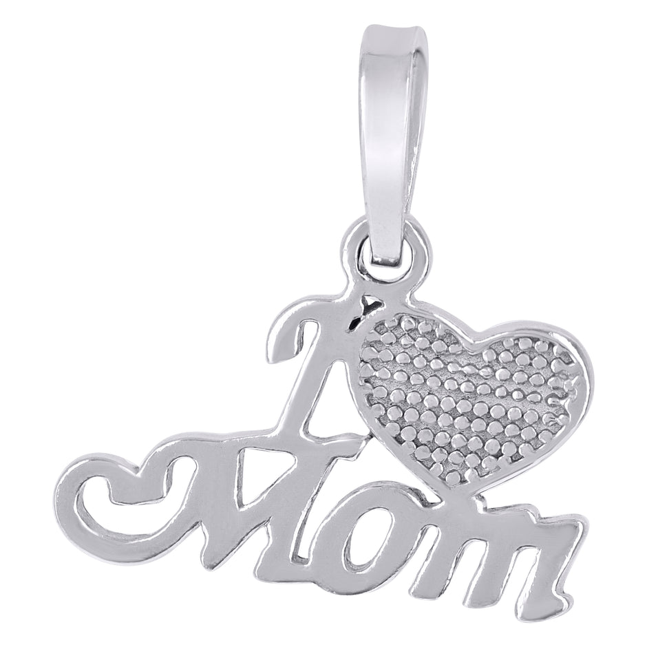 925 Sterling Silver Womens I Love Mom Heart Charm Pendant