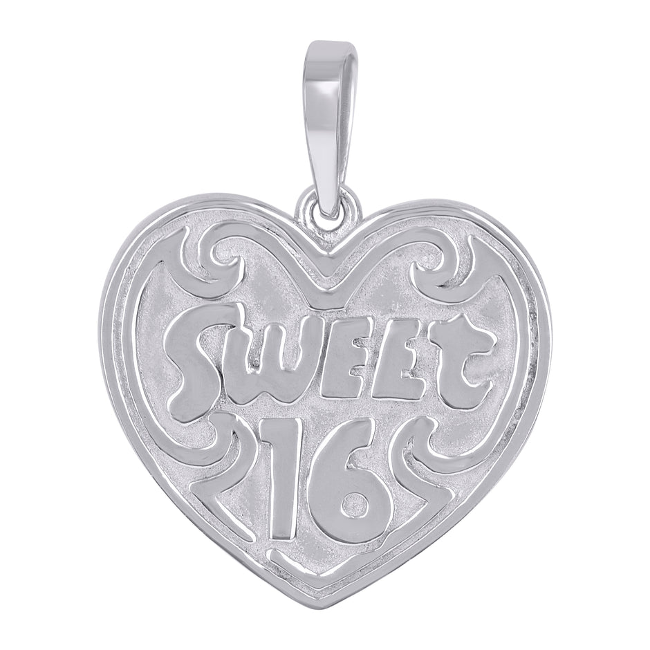 925 Sterling Silver Womens Sweet 16 Heart Quinceanera Charm Pendant