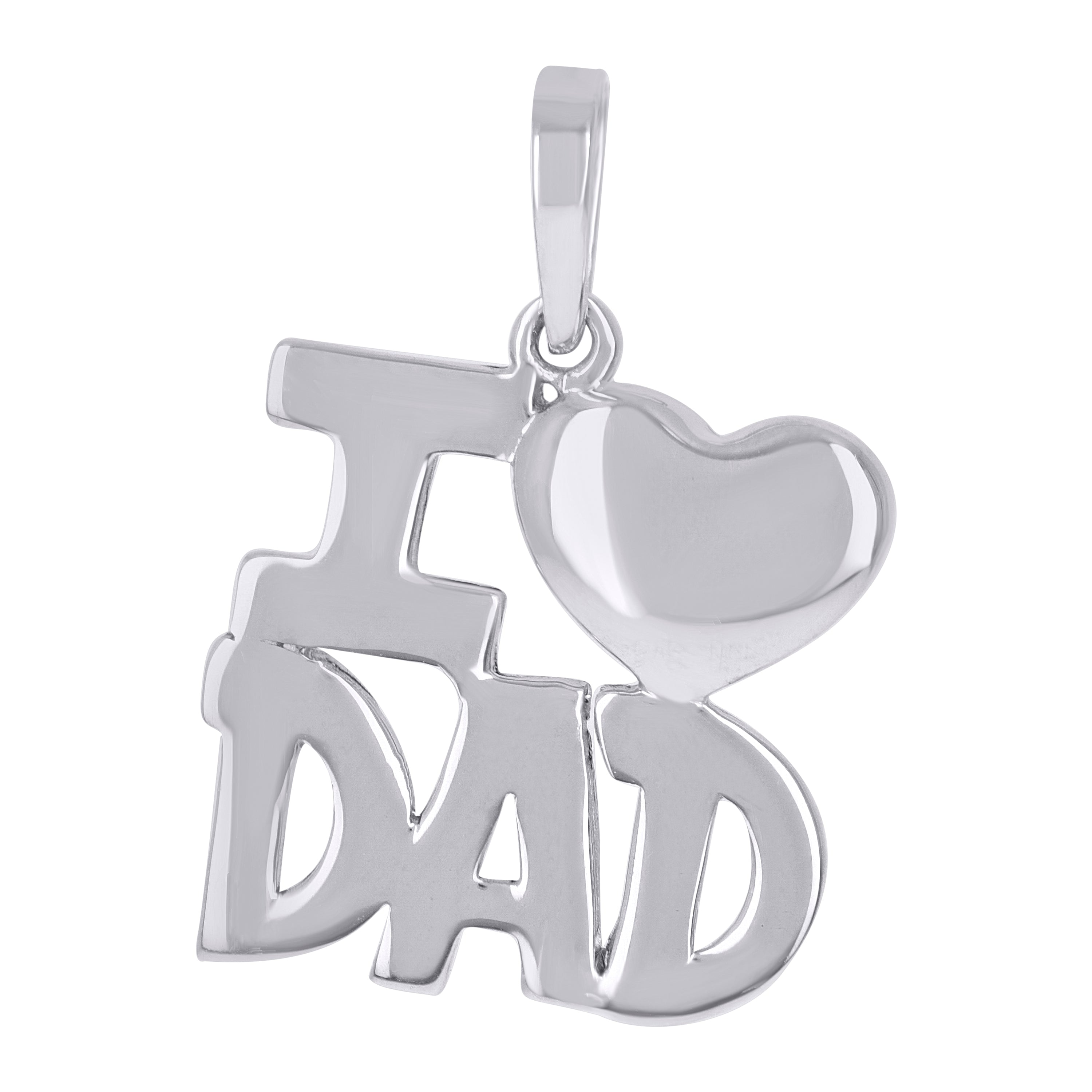 925 Sterling Silver Unisex I Love Dad Heart Talking Charm Pendant