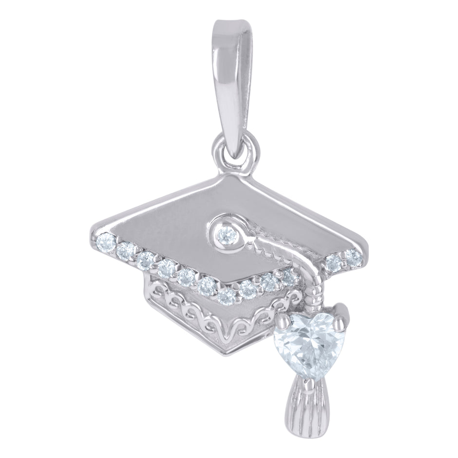 925 Sterling Silver Unisex Heart Cubic-Zirconia Graduation Cap Fashion Charm Pendant