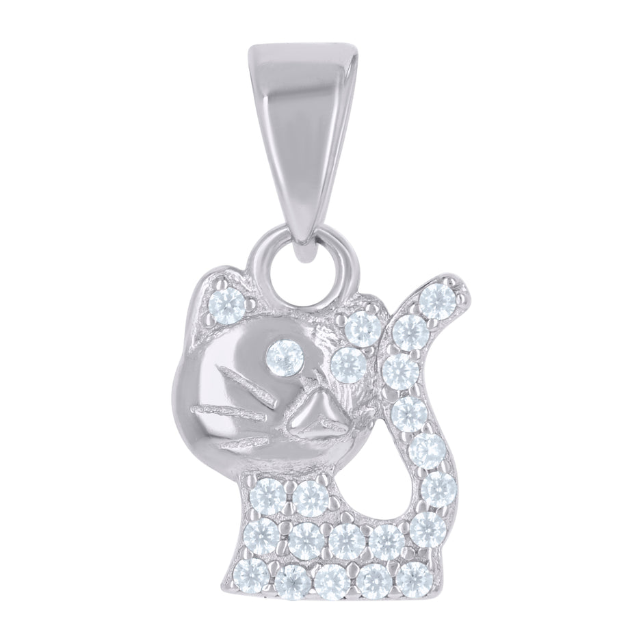 925 Sterling Silver Womens Cubic-Zirconia Cat Animal Wildlife Charm Pendant